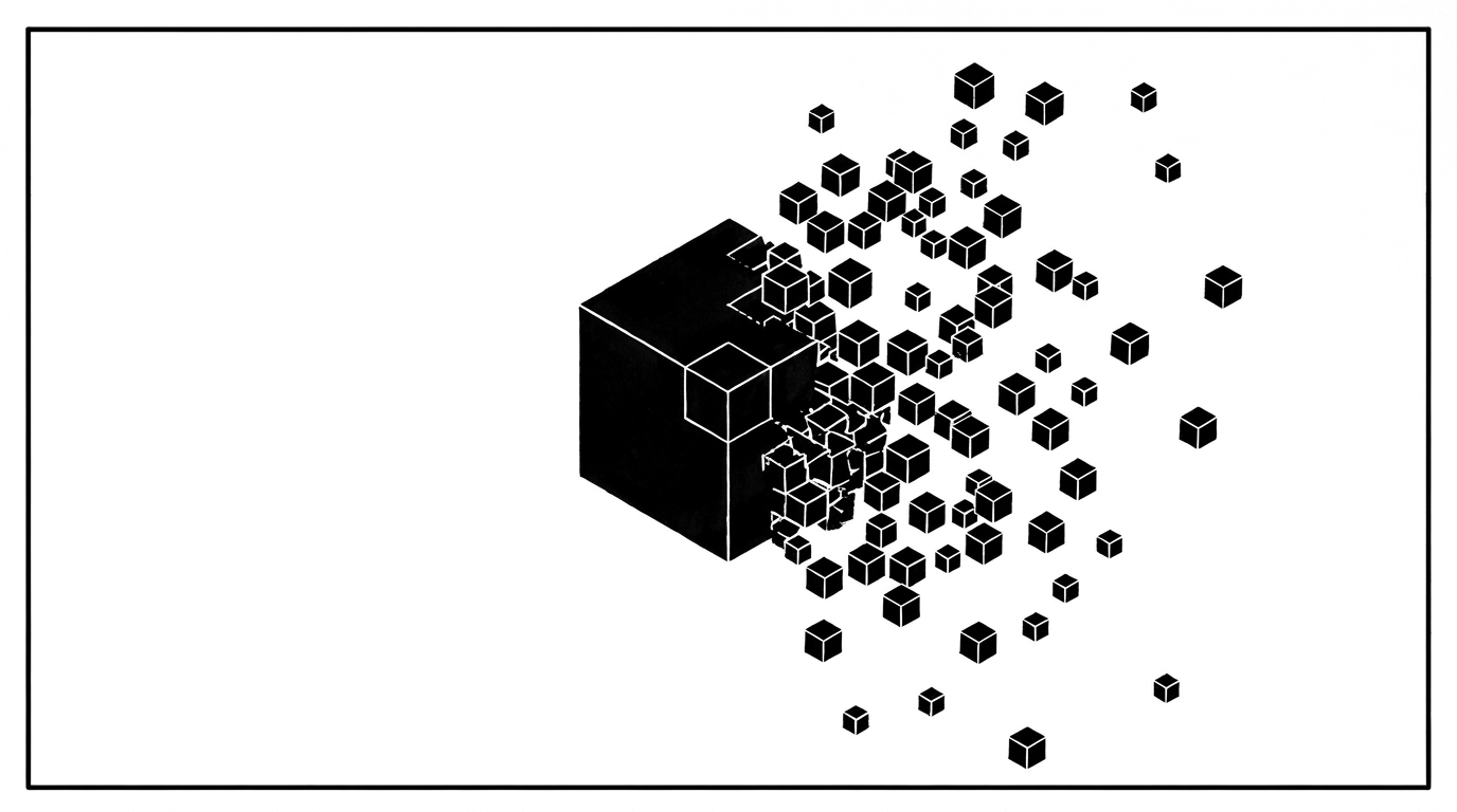 Black cube fracturing into distributed units