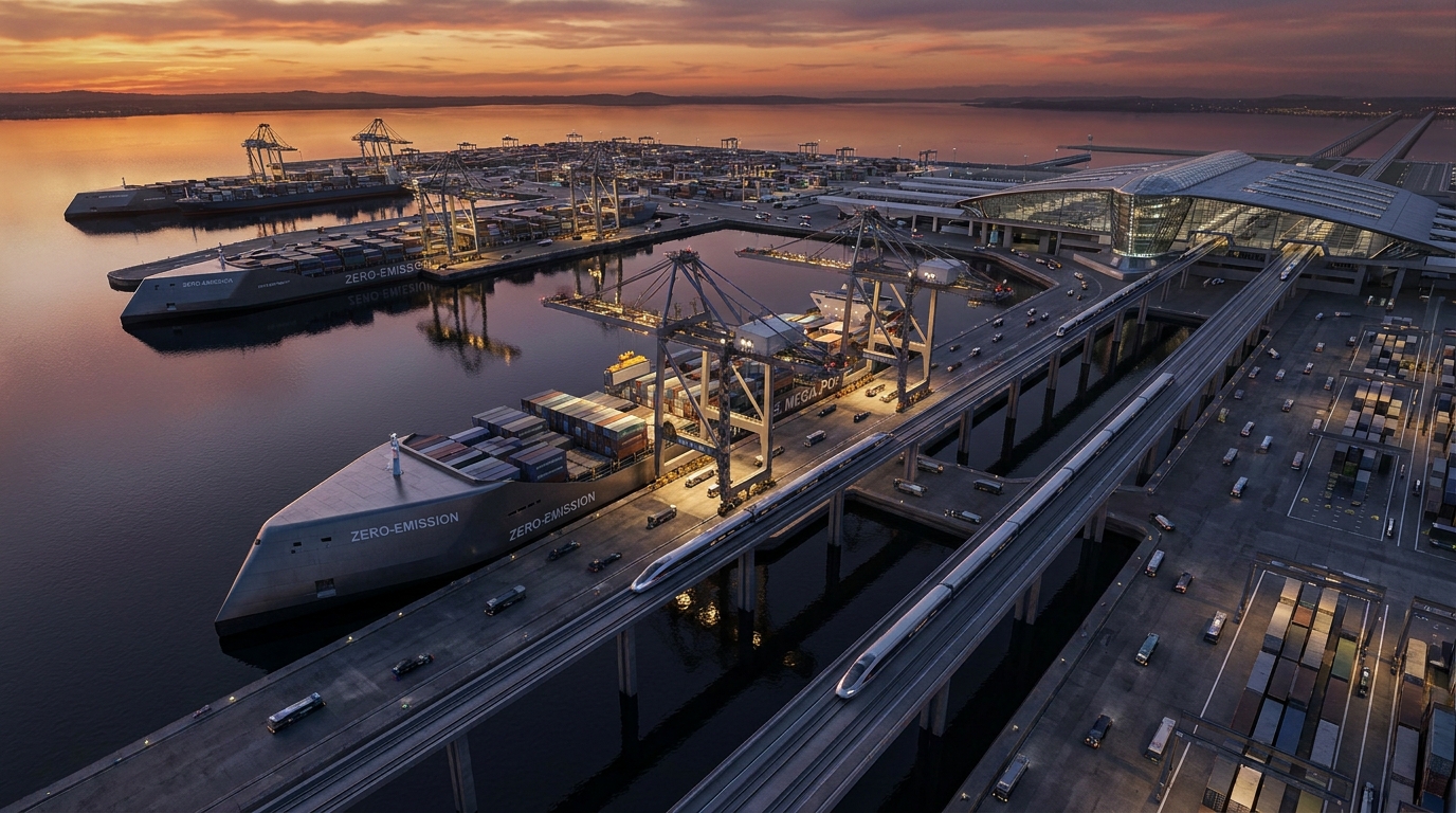 Autonomous mega-port operations with zero-emission vessels
